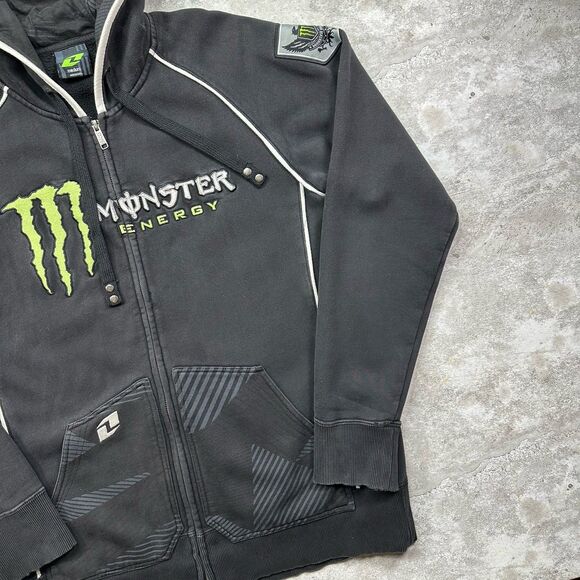 Y2K Monster Energy Racing Hoodie Men’s Medium Black Zip Logo Hooded Sweatshirt - Picture 6 of 12